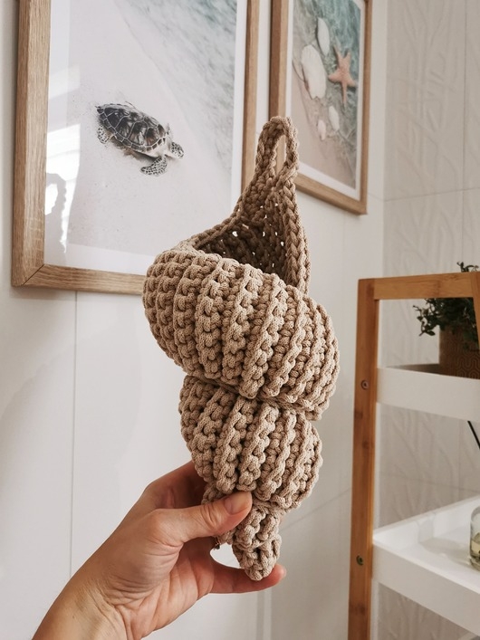 Image of Pakamera Kosz w kształcie muszli do powieszenia - boho dekoracja do domu