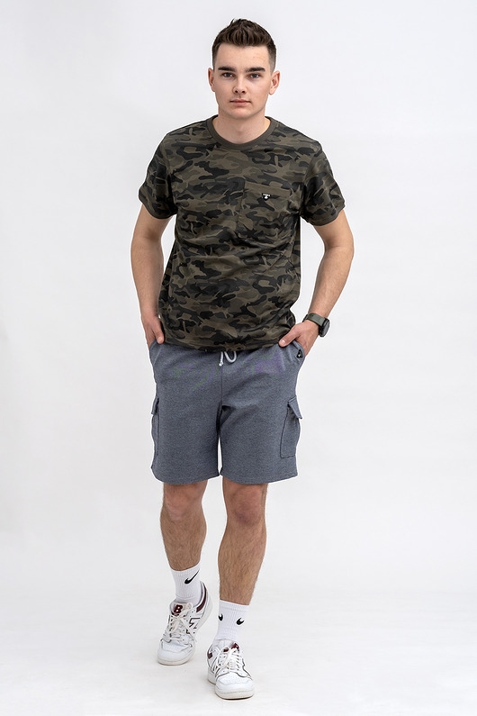 Image of Pakamera T-shirt męski basic moro zielone z kieszonką