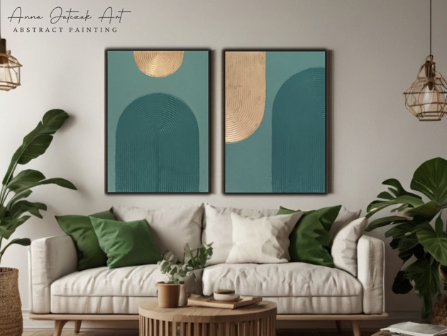 Image of Pakamera HARMONIA FORM zestaw obrazów Boho ze złotem, ręcznie malowane, 70x50 cm