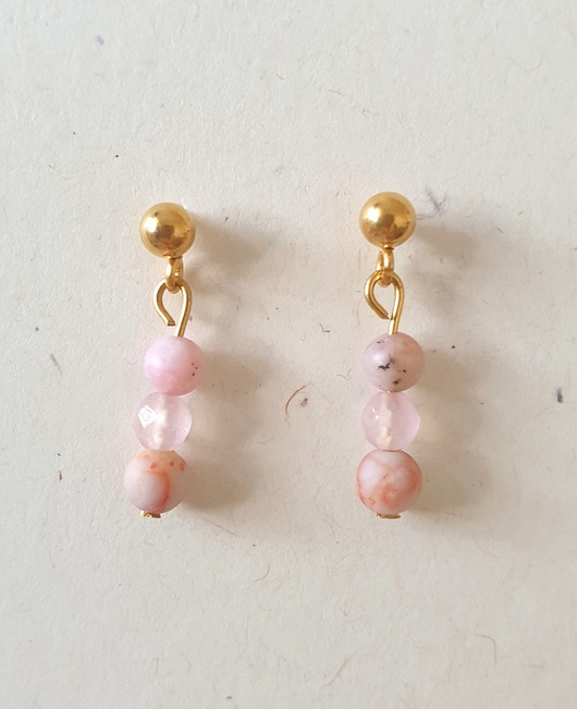 Image of Pakamera Kolczyki DROPSY MINI opal różowy, jaspis żyłkowy, kwarc różowy