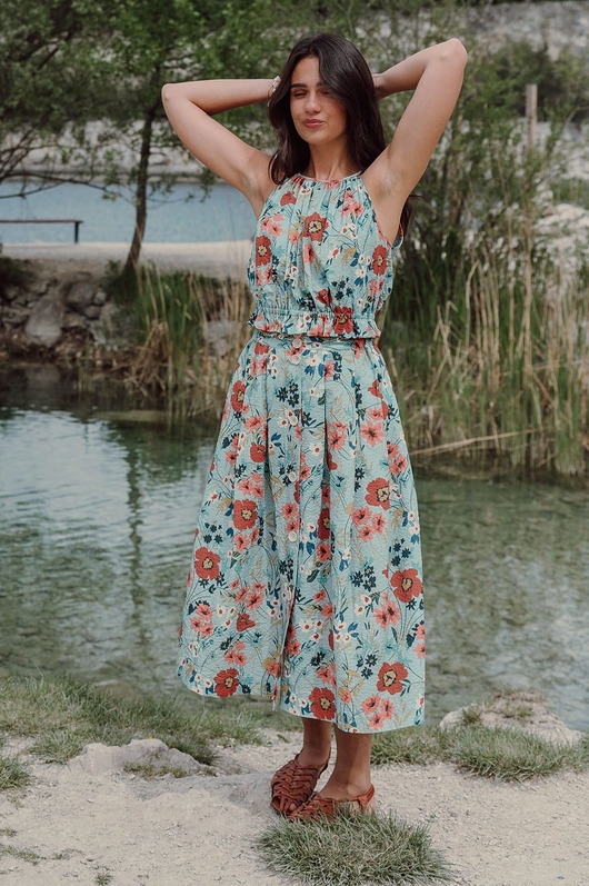 Image of Pakamera Bawełniana spódnica w kwiaty, BLUE SUMMER, ZUZA