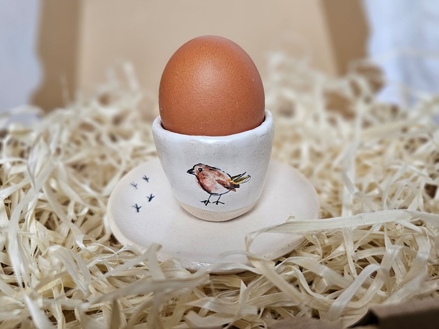 Image of Pakamera Ceramiczny kieliszek na jajko z talerzykiem handmade