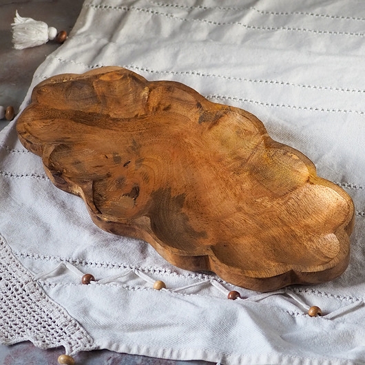 Image of Pakamera Drewniany talerz dekoracyjny z rzeźbieniami- na świece i ozdoby, 38cm