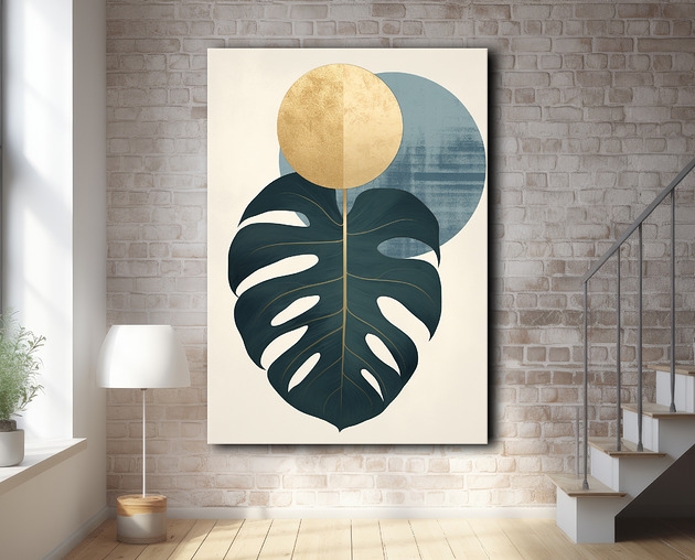 Image of Geometryczna monstera - Obraz na płótnie - Druk, Blejtrama - Loft #68