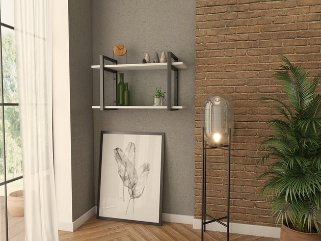 Image of Półka Wiszaca na Ścianę Loft Biała Czarna Regał Nowoczesna 80 cm