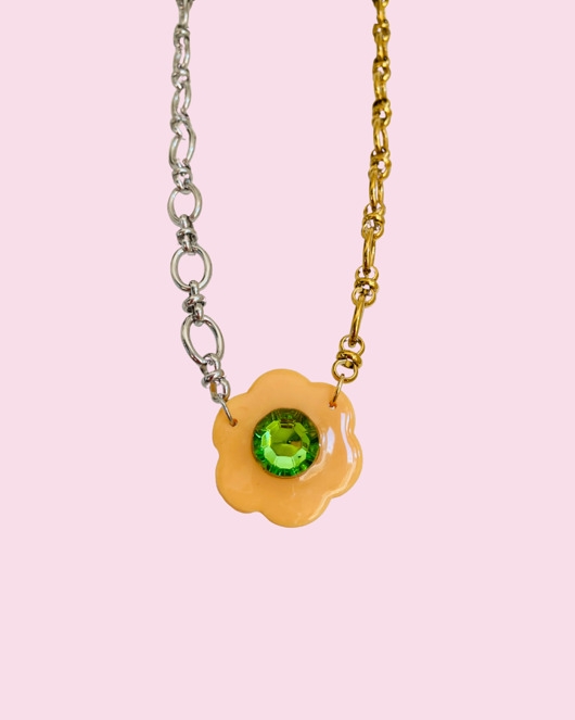 Image of Pakamera CHOKER srebrno-złoty z morelowym kwiatem