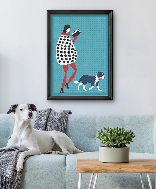 Image of Pakamera Zaczytany spacer z psem - plakat fine art