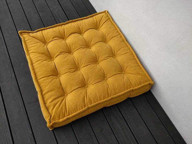 Image of Pakamera Materac francuski Siedzisko futon Poducha Pikowana kolor Musztarda