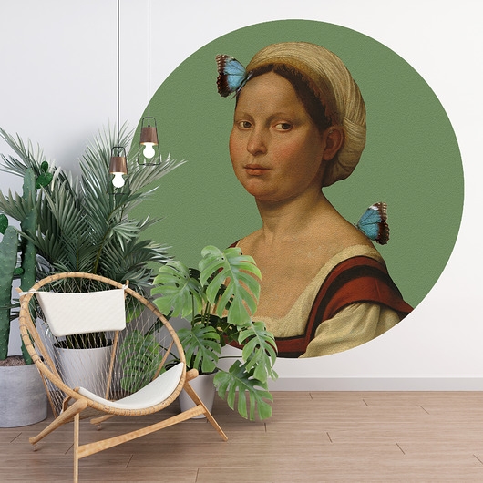 Image of Pakamera Mural DOTS Kobieta z motylami- okrągła dekoracja ścienna
