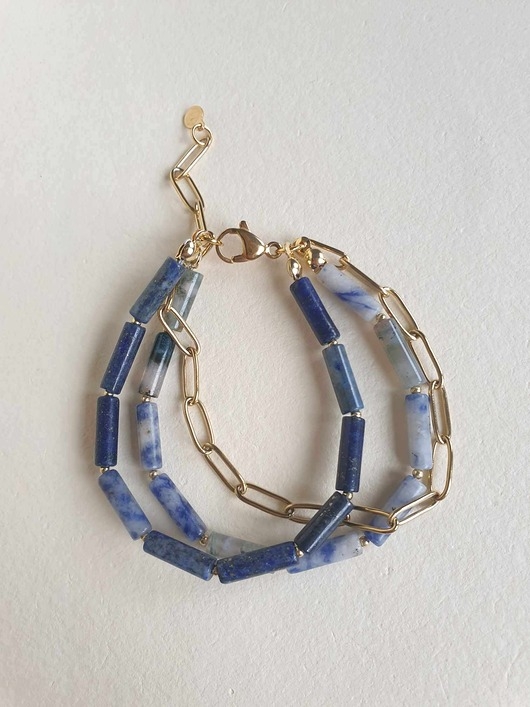 Image of Pakamera Bransoletka FALA lapis lazuli, jaspis niebieski, agat mszysty