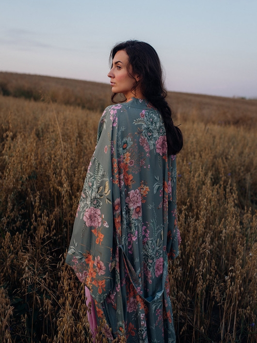 Image of Pakamera Kimono Bloom Turkus LONG