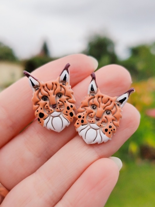 Image of Pakamera Kolczyki rysie, biżuteria z rysiem, lekkie kolczyki kotami, prezent, boho