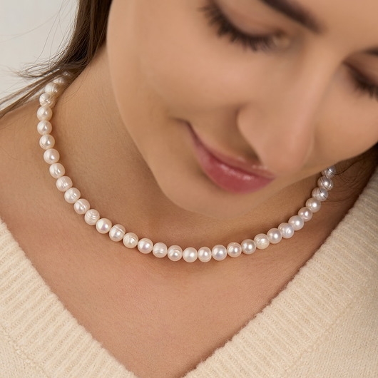 Image of Pakamera Choker naszyjnik z naturalnych pereł - srebro 925 pozłacane