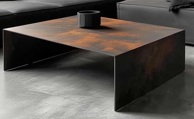 Image of Pakamera Industrialny Stolik Kawowy LOFT Efekt Rdzy Stal Corten Czarny Metal