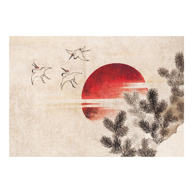 Image of Pakamera Kartka Premium - Hokusai Ptaki i zachód słońca
