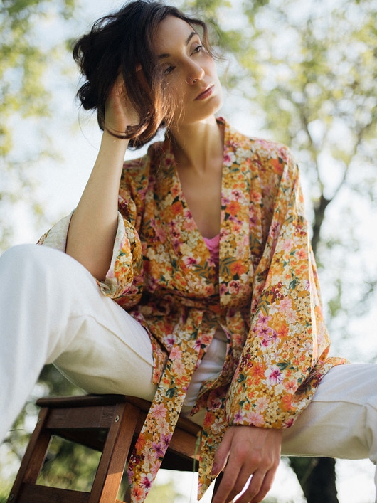Image of Pakamera Kimono Yellow Flower SHORT