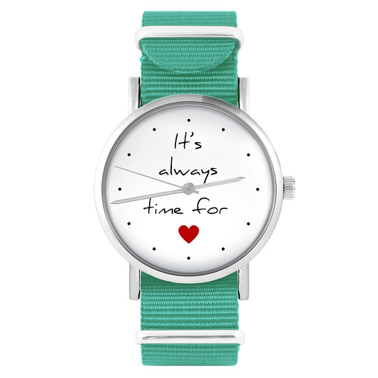 Image of Pakamera Zegarek - Time for love - turkusowy, nylonowy