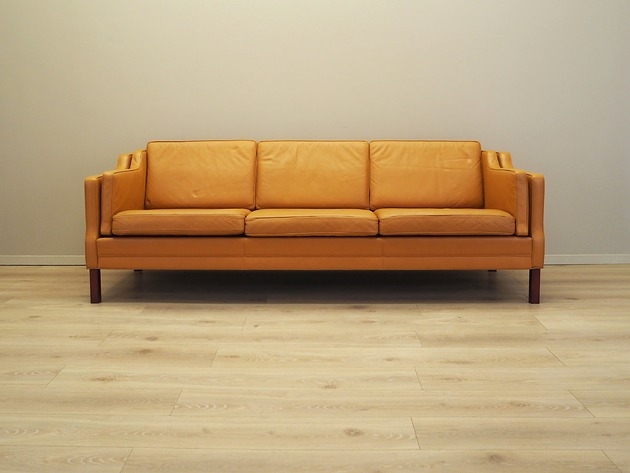 Image of Pakamera Sofa skórzana pomarańczowa, duński design, lata 70, produkcja: Dania