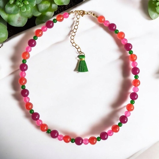 Image of Pakamera Choker : summer fruits : kolorowy jadeit : choker z kamieni