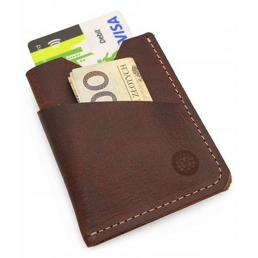 Image of Pakamera Skórzane Etui na Karty Banknoty Dowód Portfel Slim Brązowy - Parker Quality
