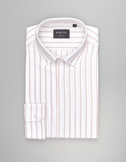 Image of Pakamera Koszula w paski passa 00543 długi rękaw biały slim fit