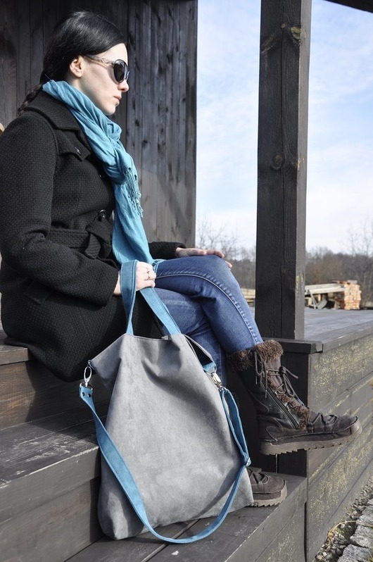 Image of Pakamera Torba hobo XXL - szarość, szmaragd