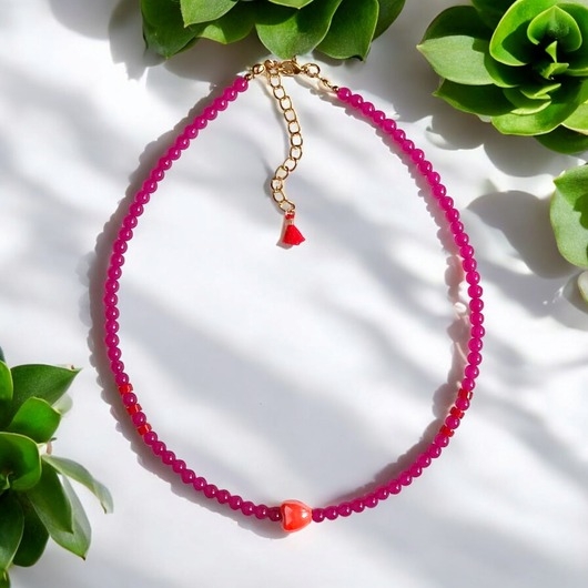 Image of Pakamera Choker : energy : summer collection : jadeit i ceramiczne serduszko