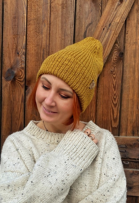 Image of Czapka beanie Musztardowa 100% merino