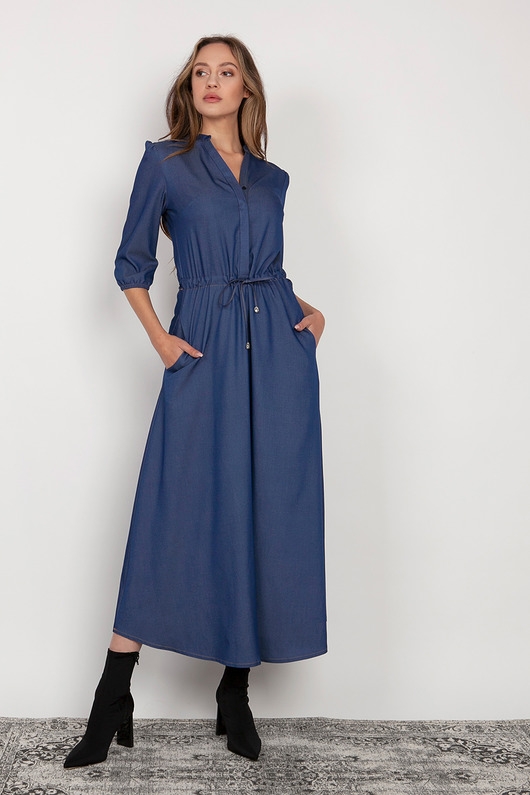 Image of Długa sukienka z rękawem 3/4 - SUK205 jeans
