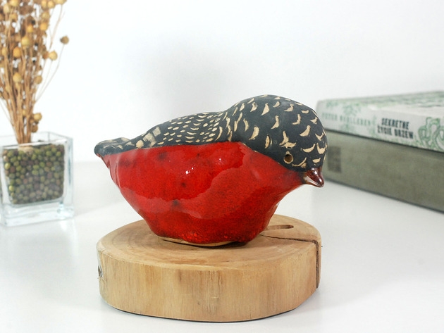 Image of Pakamera Ceramiczna dekoracja stojąca - czerwony ptak