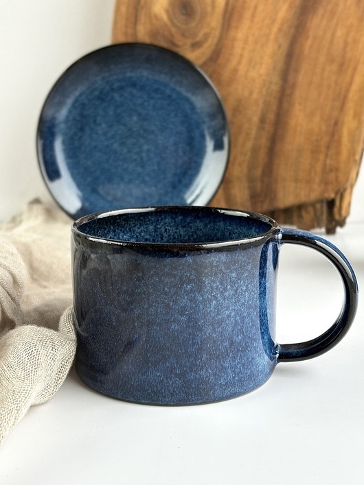 Image of Pakamera Kubek / Prosta filiżanka ceramiczna 250 ml granatowa - Nocne Niebo