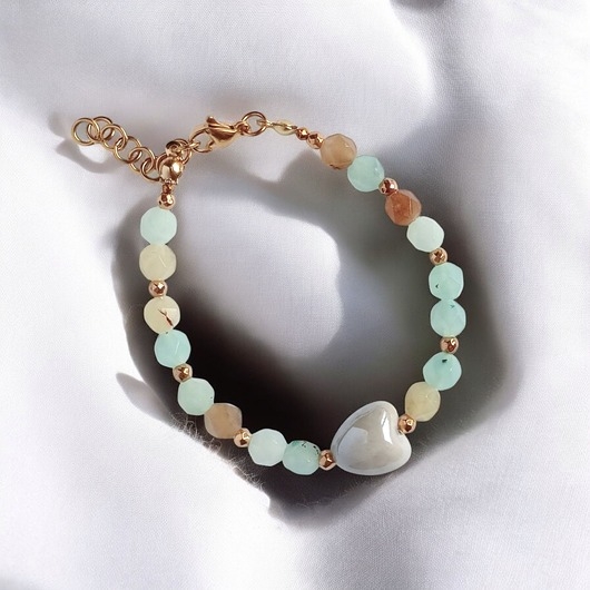 Image of Pakamera Bransoletka : SPRING collection: JADEIT i ceramiczne serduszko