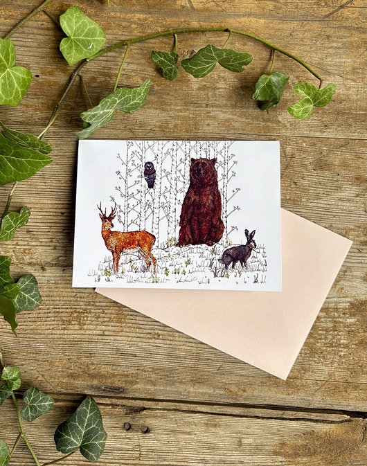Image of Pakamera Zwierzaki leśne- Kartka- Grafika- Ilustracja- In woods