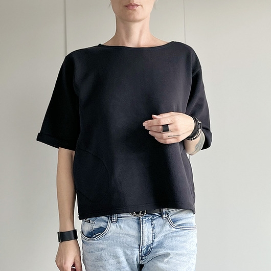 Image of Pakamera Bluza krótki rękaw bez ściągaczy kieszenie Czarna