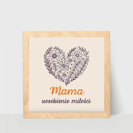Image of Pakamera Plakat Tabliczka dla mamy serce, prezent na Dzień Mamy, kwadratowy format 20x20
