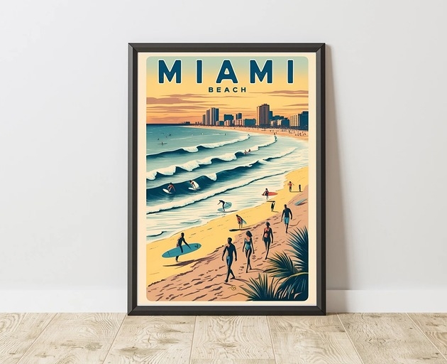 Image of Pakamera PLAKAT dekoracyjny retro, miami beach poster