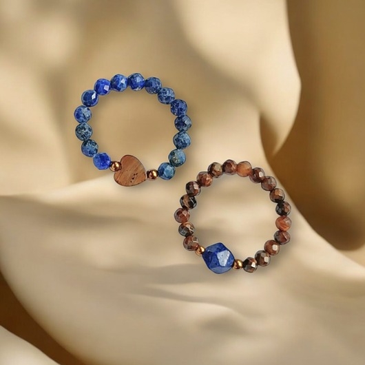 Image of Pakamera PREMIUM : zestaw pierścionków : lapis lazuli, tygrysie oko