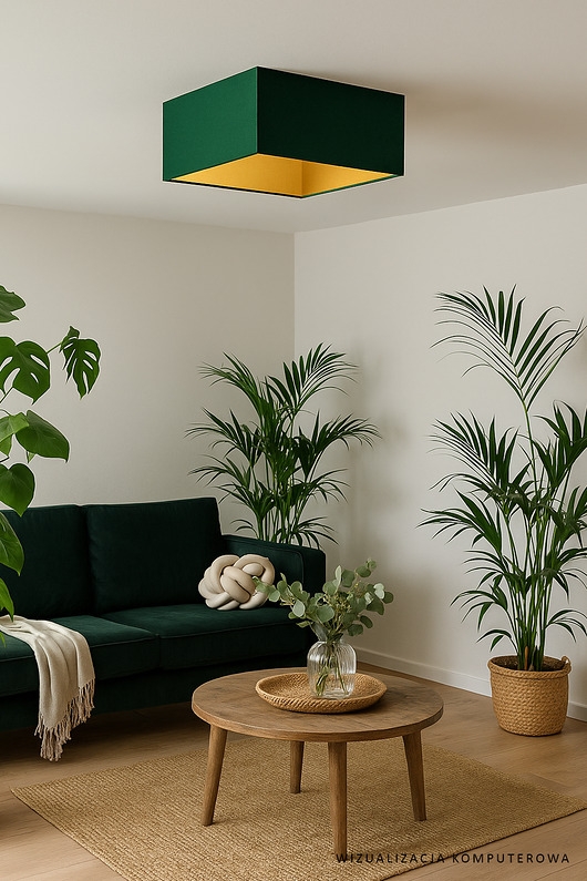 Image of Pakamera Zielono butelkowy plafon sufitowy do salonu w stylu urban jungle ALABAMA GOLD