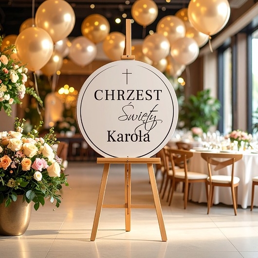Image of Pakamera Tablica powitalna na Chrzest 50cm z IMIENIEM dziecka Napis na sztalugę