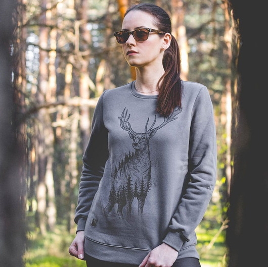 Image of Pakamera Bluza damska bez kaptura crewneck JELEŃ SZLACHETNY szara