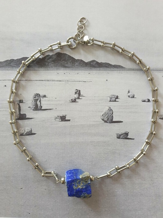 Image of Pakamera Naszyjnik, choker RAW lapis lazuli, łańcuch