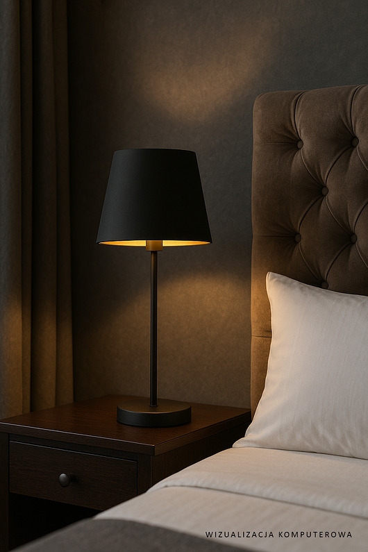 Image of Pakamera Czarna lampka nocna do sypialni w stylu glamour SIENA GOLD