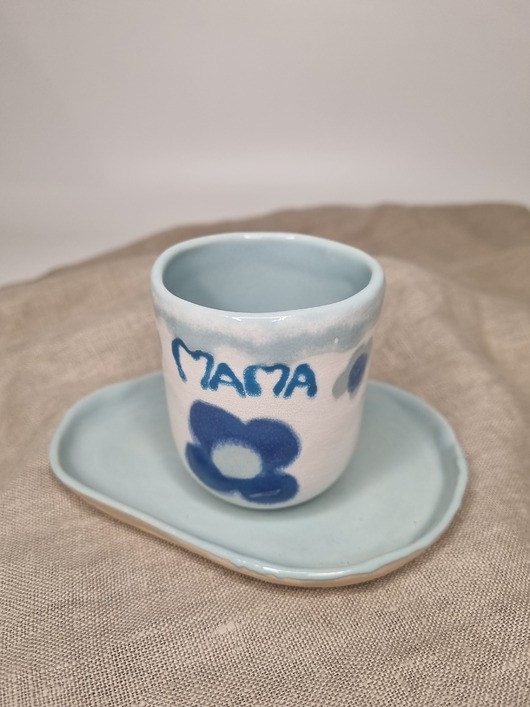 Image of Pakamera Zestaw ceramiczny - KWIATY- kubek z talerzykiem