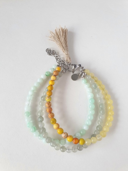 Image of Pakamera Bransoletka TRIO BOHO ART jadeit, jaspis, seledyn, aqua, żółty