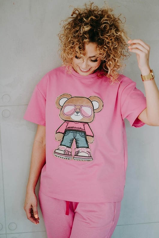 Image of Pakamera T-shirt oversize Rosie Teddy dla mamy pink