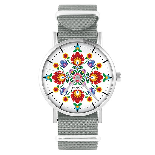 Image of Pakamera Zegarek - Folkowa mandala - szary, nato