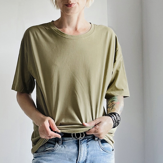 Image of Basic luźny tshirt oversize Jasne khaki