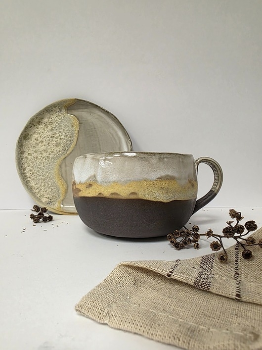Image of Pakamera Unikatowy kubek ceramiczny 300ml +spodek DOTYK ZIEMI