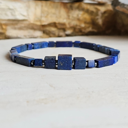 Image of Pakamera Męska minimalistyczna bransoletka / Lapis Lazuli / Hematyt