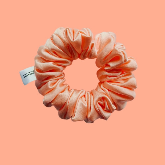 Image of Gumka jedwabna, scrunchie, frotka brzoskwiniowa rosa MIDI